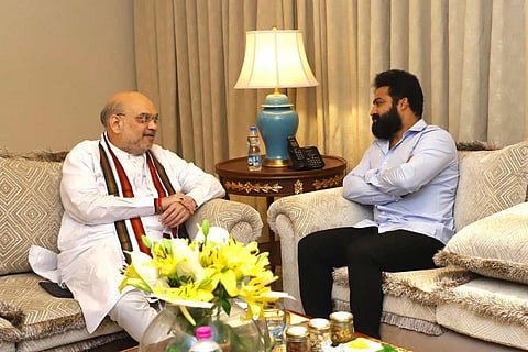 Jr NTR interacting with Amit Shah