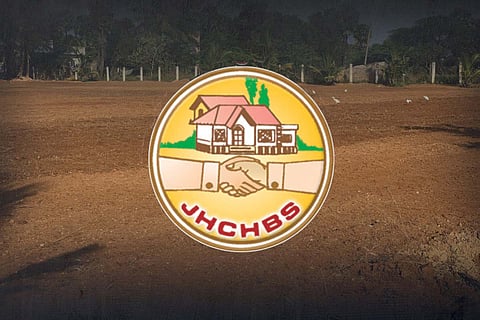 A collage of a plot of land and the logo of the Jubilee Hills Housing Society