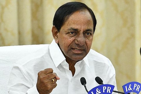 Chief Minister K Chandrasekhar Rao addressing the media