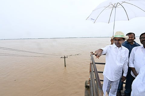 CM KCR inspecting flood affected areas in Telangana