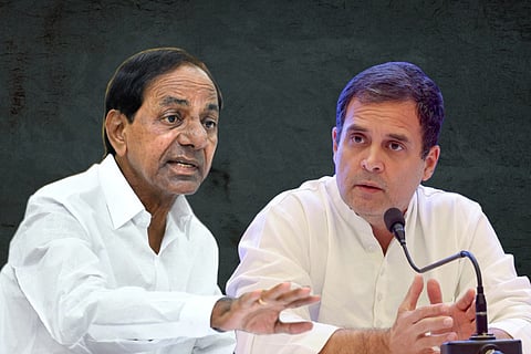 A collage of CM KCR and Rahul Gandhi