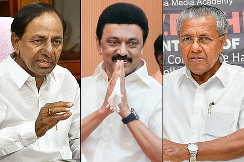 Collage of KCR, MK Stalin and Pinarayi Vijayan
