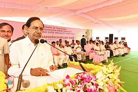 Telangana CM KCR addressing a public meeting said cancer of communalism will undo all progress