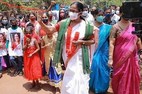 KK Shailaja in Kannur during election campaign