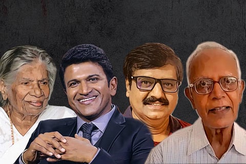 Collage of Gouri Amma, Puneeth Rajkumar, Vivek and Stan Swamy
