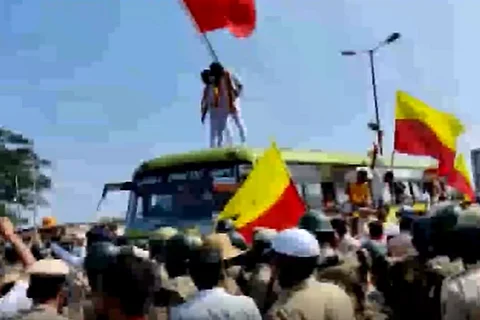Karnataka Rakshana Vedike activists detained for stone-pelting at Maharashtra trucks