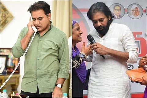 Telangana Minister KTR and actor turned politician Pawan Kalyan in handloom clothes