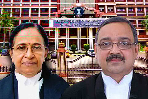 Justices MR Anitha and K Vinod Chandran in the background of Kerala High Court