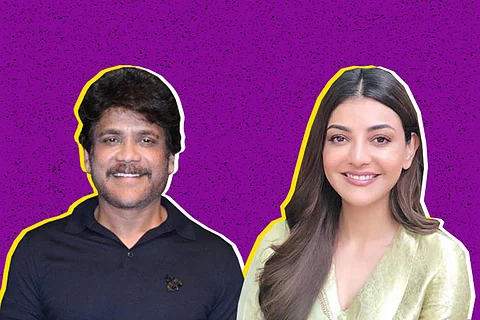 Nagarjuna Akkineni on the left and Kajal Aggarwal on the right.