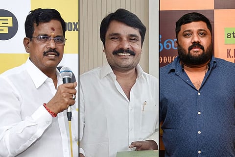 Movie producers KalaiPuli S Dhanu Anbu chezhiyan and Gnanavelraja