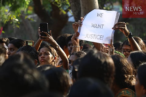 Students protesting at Kalakshetra