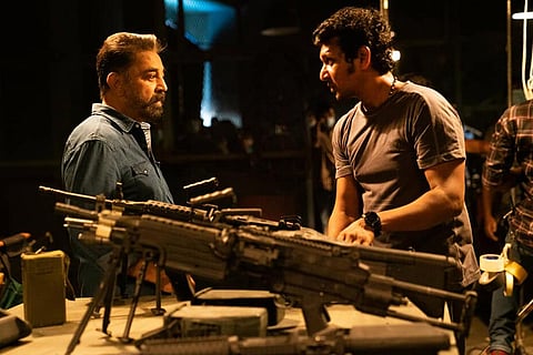 Kamal Haasan with Director Lokesh Kanagaraj on Vikram set