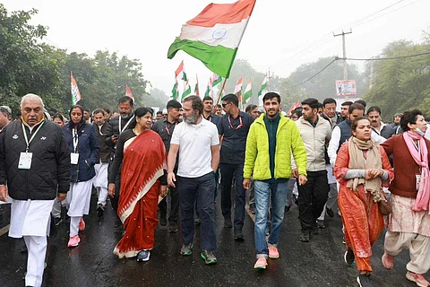 MP Kanimozhi Karunanidhi with MP Rahul Gandhi in Bharat Jodo Yatra
