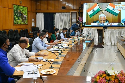 Karnataka all party meeting convened by Governor and attended by BS Yediyurappa, minister can be seen listening to Chief Minister