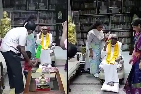 Watch: Karunanidhi plays indoor cricket with great grandson, video goes viral
