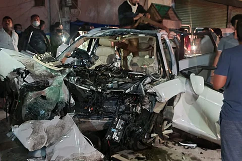Mangled wreckage of the Audi carrying seven people who were killed in Koramangala accident