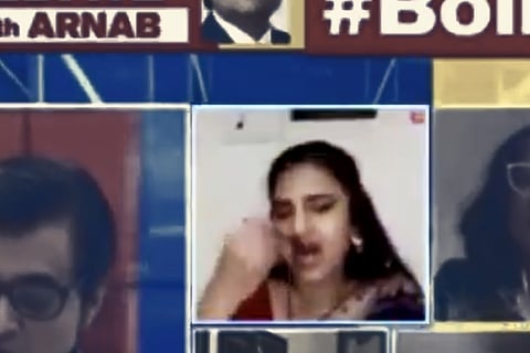 Watch: Actor Kasturi Shankar forgets she is on live with Arnab Goswami, eats lunch