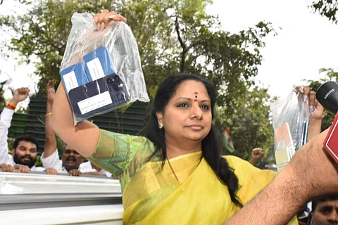 Delhi liquor scam case: Kavitha displays phones that ED claims she destroyed
