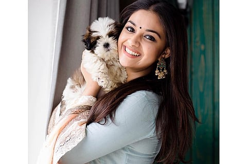 Keerthy Suresh with dog