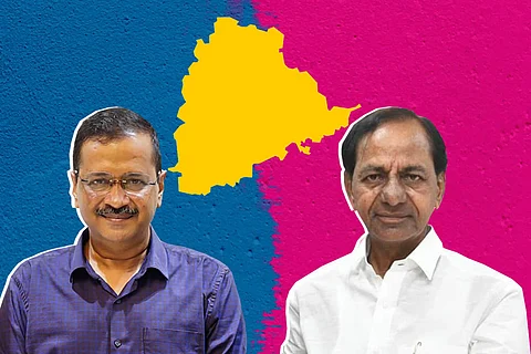 An illustrated image of Delhi CM Kejriwal and Telangana CM KCR