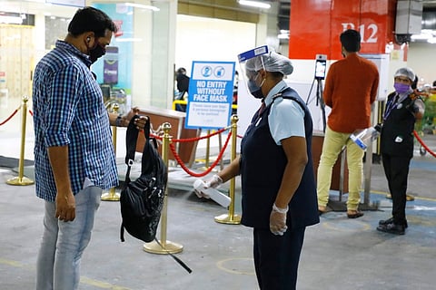 Sanitising at a mall.