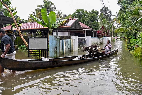 Flooded residential area following heavy rains in Kerala