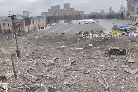 Debris after shelling in Kharkiv, Ukraine