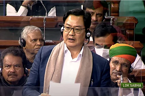 Union Law Minister Kiren Rijiju introduces the Election Laws (Amendment) Bill, 2021, in the Lok Sabha