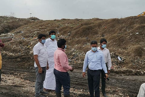 Officials inspecting the fire accident