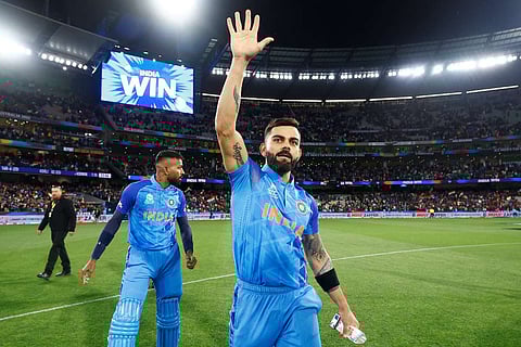 An image of Indian cricketer Virat Kohli, after winning the match against Pakistan, in Australia
