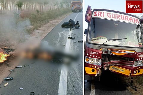 Karnataka youth charred to death after bike collides with private bus
