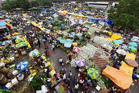 A high angle shot of Chennai's Koyambedu market