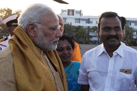 PM Narendra Modi with L Murugan and Soundarya Tamilisai