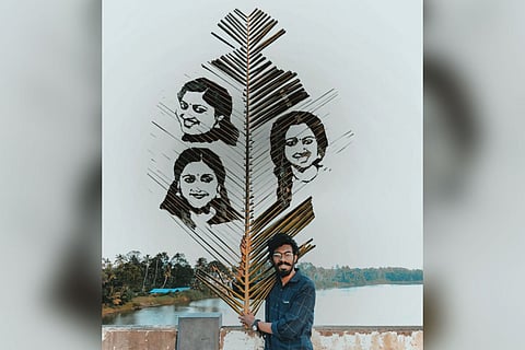 Leaf artist Manu with his creation