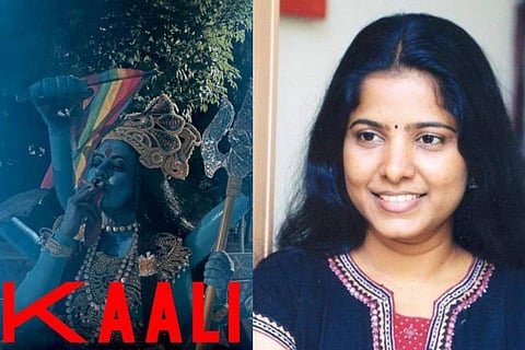 A collage of the Kaali poster and Leena Manimekalai