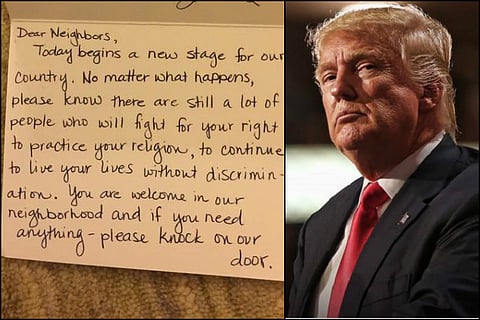 Read the heartwarming note neighbours wrote to Muslim family after Trump's inauguration