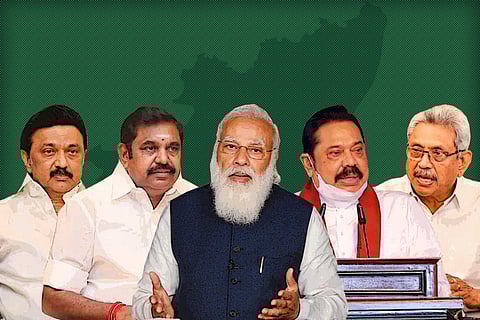 Collage of MK Stalin, Edappadi Palaniswami, Narendra Modi, Mahinda Rajapaksa, Gotabaya Rajayapaksa