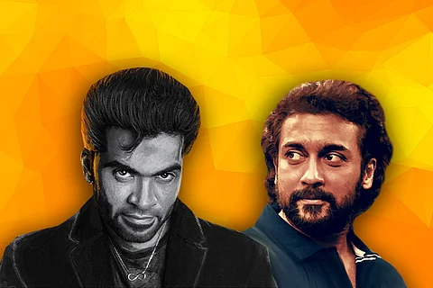 Collage of Simbu from Maanaadu and Suriya from Jai Bhim