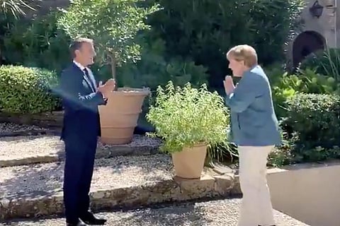 President of France Emmanuel Macron meets German Chancellor Angela Merkel