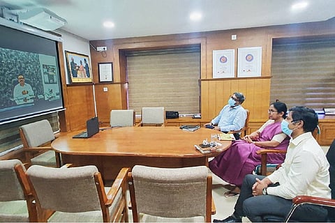 Ministers Shailaja and Rajesh Tope