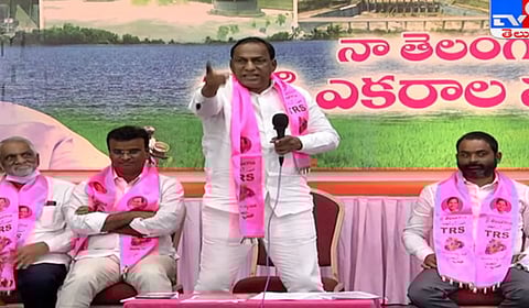Malla Reddy issuing a challenge to Revanth Reddy