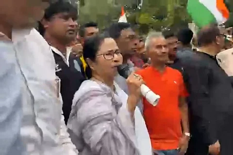 West Bengal Chief Minister Mamata Banerjee at the rally in Kolkata