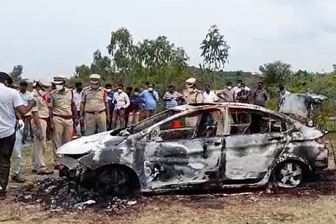 The car that was set on fire by the accused