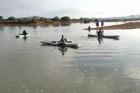 Search by disaster relief personnel for six school students who were out for a swim and drowned in Telangana's Manair river