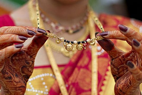 Thali on a woman's neck