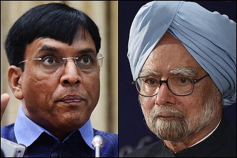 Health Minister Mansukh Mandaviya and former PM Manmohan Singh