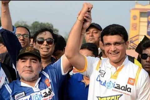 File photo shows Sourav Ganguly with Maradona