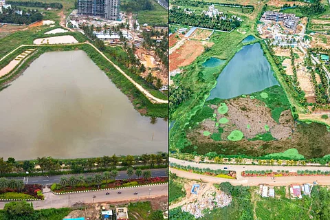 Maragondanahalli Lake before and after it was restored