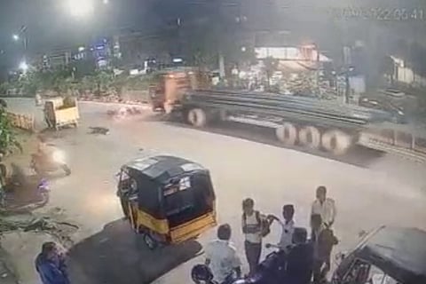 Three killed as bike trying to overtake truck rams into pedestrian, accident caught on CCTV
