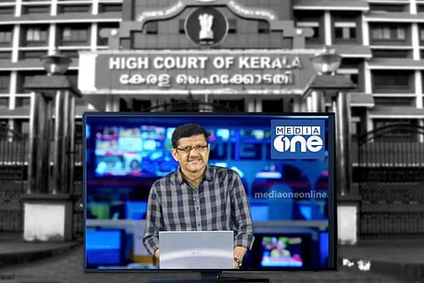 A screengrab from MediaOne TV news channel with the Kerala High Court in the backdrop